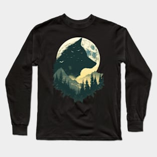 Panning Journey Survival Black Wolf Long Sleeve T-Shirt